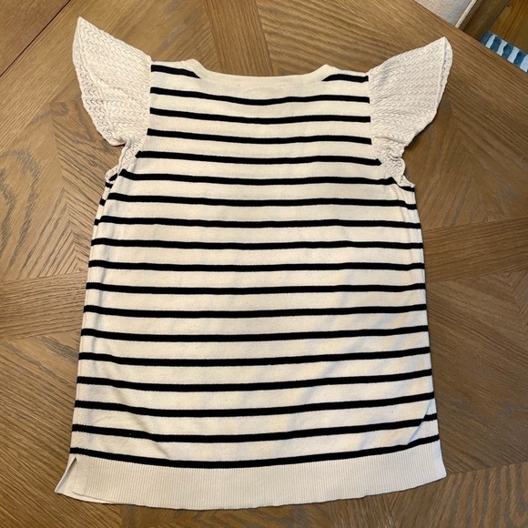 Loft knit black and white striped top with crochet flutter sleeves - Picture 6 of 6